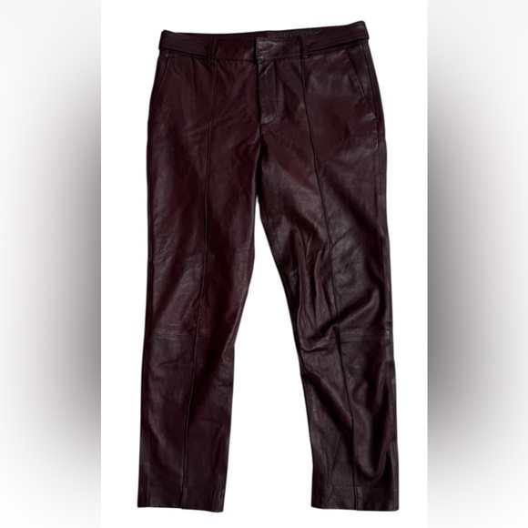 Vince 100% Lamb Buttery Soft Leather Pintuck Cropped Trousers Pants Sz 4 Purple